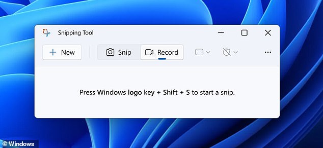 في الصورة أداة القطع لنظام التشغيل Windows 11 ، والتي تتضمن الآن خيار تسجيل مقطع قصير من إخراج شاشة الكمبيوتر مثل الفيديو