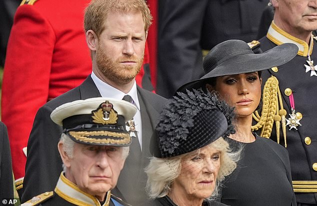 شوهد دوق ودوقة ساسكس آخر مرة في المملكة المتحدة معًا في جنازة الملكة إليزابيث الثانية في سبتمبر الماضي ، قبل أشهر من نشر رواية 