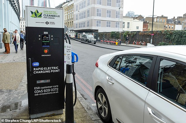 يتم شحن سيارة كهربائية في نقطة شحن سريعة على جانب الطريق في ساوثوارك ، لندن ، في عام 2019