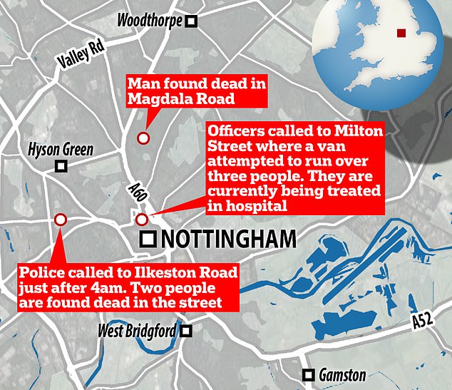 يظهر هذا الرسم البياني تسلسل الأحداث في نوتنغهام في وقت مبكر من صباح اليوم ، وفقا للشرطة