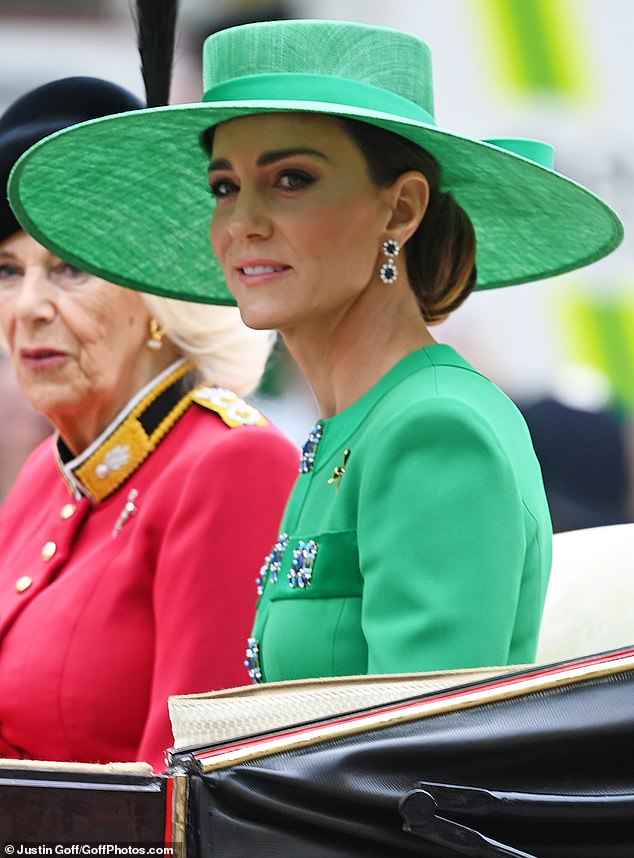 اختارت كيت اليوم اللون الأخضر ، لتمثل دورها كعقيد في الحرس الأيرلندي ، الذي تسلمته من زوجها في نهاية العام الماضي