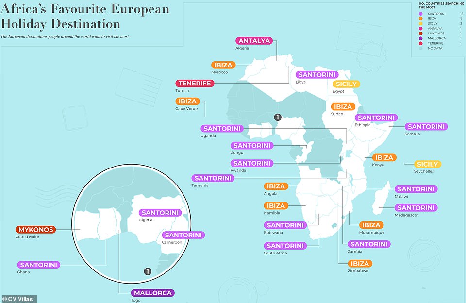 أين تريد أفريقيا أن تذهب لقضاء الإجازة في أوروبا؟  الخيار الأول هو سانتوريني