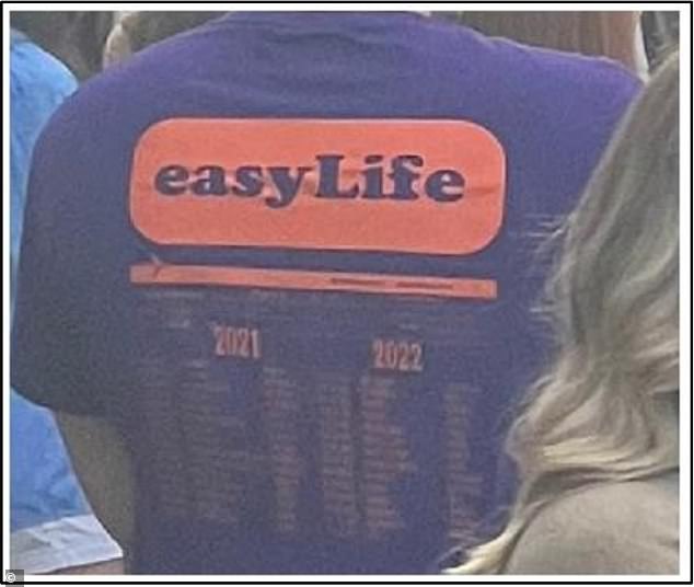 قدم المحامون صورة لقميص Easy Life الذي يحمل شعارًا مشابهًا لـ easyGroup في الخلف