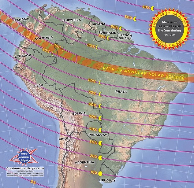 سيمتد كسوف الشمس الحلقي هذا العام على طول مسار يبلغ طوله 125 ميلًا من ولاية أوريغون إلى البرازيل.