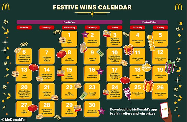تعد Festive Wins بصفقة جديدة رائعة كل يوم من الشهر، بما في ذلك المأكولات المفضلة الشهيرة مثل Filet-o-Fish وMcNuggets وMcPlant مقابل 99 بنسًا فقط.