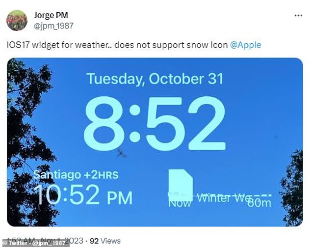 وجد بعض المستخدمين خطأً تسبب في استبدال رمز الثلج برمز ملف في أداة الطقس