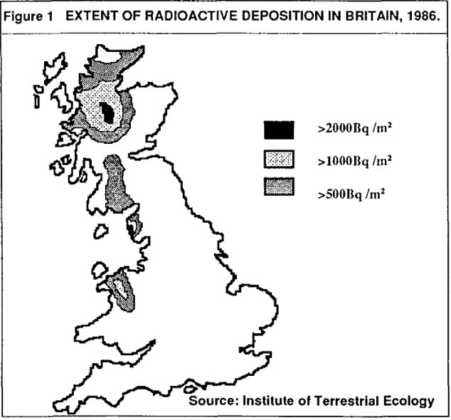 لقد ضربت كوارث نووية في الخارج المملكة المتحدة من قبل، وتُظهر هذه الخريطة، التي تم إصدارها لأعضاء البرلمان في عام 1993، مناطق المملكة المتحدة الأكثر تضرراً من التداعيات الناجمة عن الانفجار في محطة تشيرنوبيل للطاقة النووية في عام 1986.