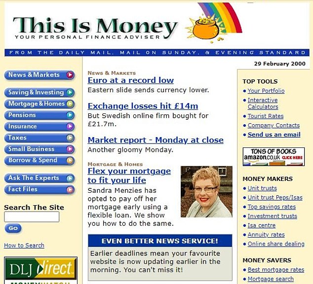 هذا هو المال في الأيام الأولى - لقطة شاشة من فبراير 2000 عندما انفجرت فقاعة الدوت كوم وكان ريتشارد براوننج منخرطًا في الصحافة المالية الرائدة عبر الإنترنت