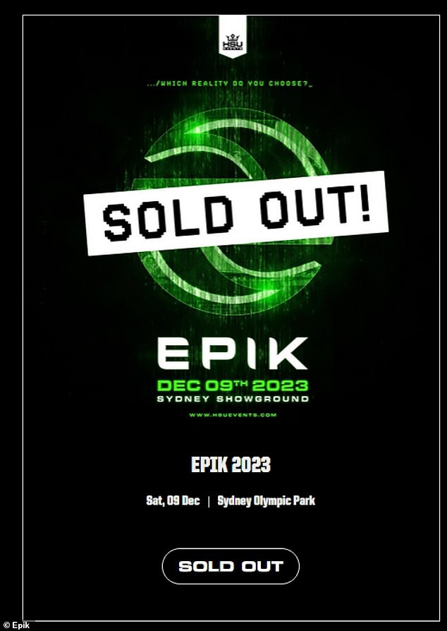 ومن المتوقع أن تجتذب Epik أكثر من 20 ألف شخص، وسيتم بيع التذاكر في غضون أيام بعد طرحها للبيع في منتصف أكتوبر.