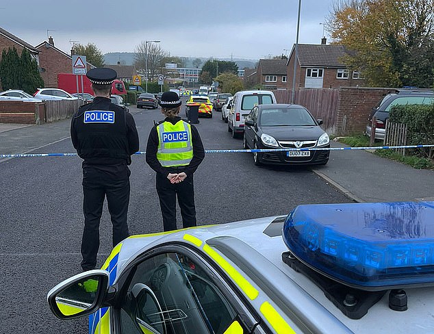 الشرطة في مكان الحادث بعد القتال الذي اندلع في هوتون ريجيس، بيدفوردشير في نوفمبر 2022