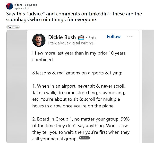 بعد أن اعترف مستخدم LinkedIn، ديكي بوش، بأنه ينضم دائمًا إلى اللوحة أولاً - بغض النظر عن المجموعة التي ينتمي إليها - تمت إعادة مشاركة منشوره على Reddit حيث سارع المستخدمون إلى مهاجمته