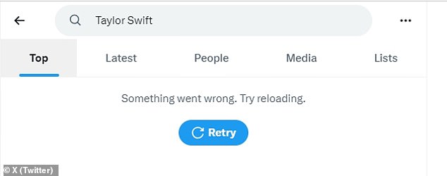 هذه هي الرسالة التي ترحب بالمستخدمين الذين يحاولون البحث عن اسم Swift، حتى الملف الشخصي للمغني غير قابل للبحث