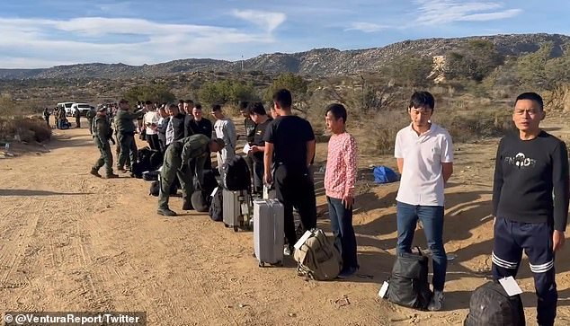 تم اصطفاف المهاجرين، الذين قيل إن معظمهم مواطنون صينيون، وهم يرتدون ملابس أنيقة ويحملون أمتعة مناسبة أثناء معالجة طلباتهم بعد عبورهم غير القانوني.