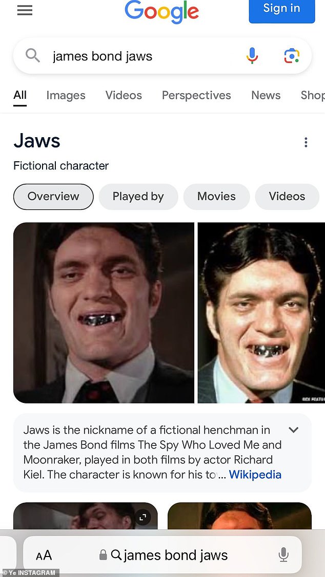 قارن ويست نفسه بشرير جيمس بوند Jaws في منشور على Instagram