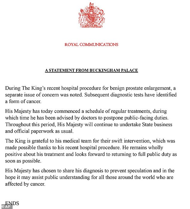 البيان الصادر عن قصر باكنغهام يكشف أن الملك تشارلز يعالج من مرض السرطان