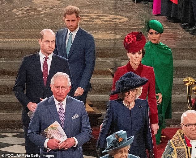 هاري وميغان يسيران خلف كبار أفراد العائلة المالكة في قداس الكومنولث في لندن عام 2020