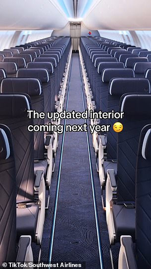 'نقدم لكم تصميمنا المحدث للمقصورة والمقاعد الجديدة!  يمكنك الحصول على هذا التصميم الداخلي عند تسليم طائرات جديدة ابتداءً من العام المقبل.