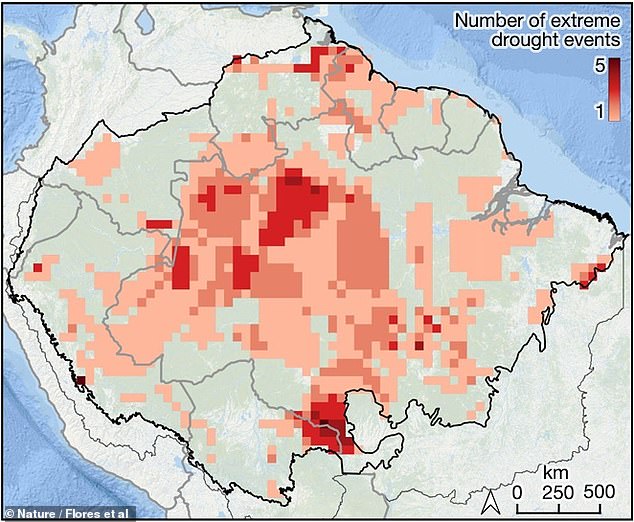 من عام 2001 إلى عام 2018، شهدت غابات الأمازون المطيرة عددًا متزايدًا من أحداث الجفاف الشديد، مما أدى إلى تفاقم الأضرار الناجمة عن الأنشطة البشرية مثل قطع الأشجار والزراعة.