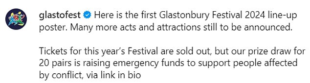 وإلى جانب الإعلان، كتب منظمو مهرجان جلاستونبري: 
