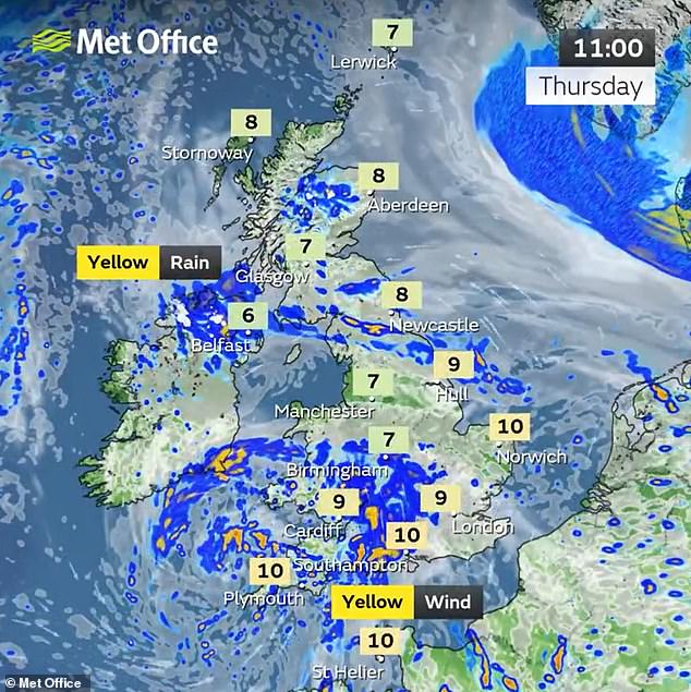 اليوم: من المتوقع أن تضرب الظروف الرطبة والرياح أجزاء كثيرة من بريطانيا طوال اليوم