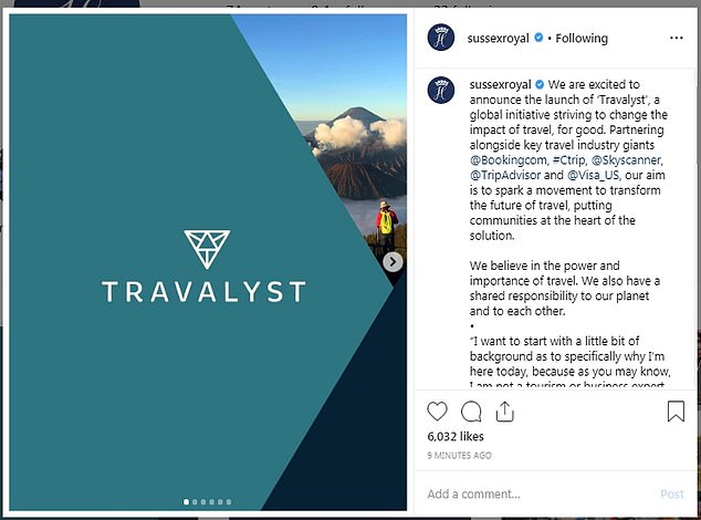نشر Sussexes على Instagram مرة أخرى في عام 2019 للإعلان عن إطلاق Travalyst