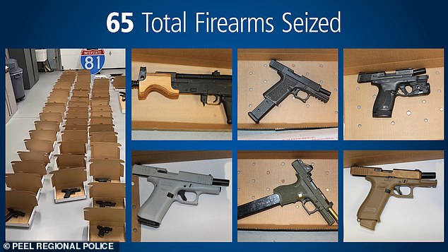 وتم استخدام بعض المبلغ لشراء أسلحة، كما شارك رجال الشرطة أيضًا صورًا لـ 65 قطعة سلاح تم الاستيلاء عليها أثناء التحقيق