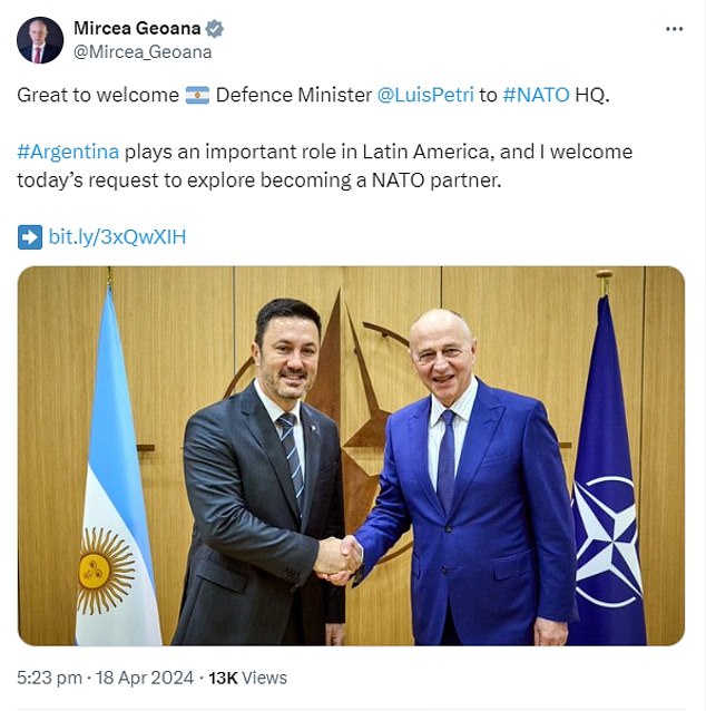 التقى وزير الدفاع الأرجنتيني لويس ألفونسو بيتري مع نائب الأمين العام لحلف شمال الأطلسي