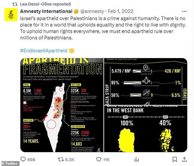 يُظهر آخر نشاط لديسي أوليف على X أنها شغوفة أيضًا بالقضية الفلسطينية، حيث شاركت منشورات تتهم إسرائيل بالفصل العنصري