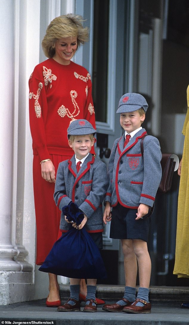 الأمير هاري والأمير ويليام مع والدتهما الأميرة ديانا أثناء مغادرتهما إلى المدرسة